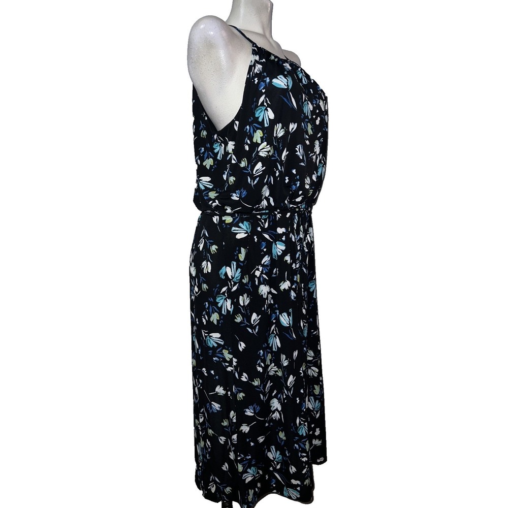 London Times Womens Size 16 Black Blue Floral Halter Keyhole Jumpsuit Wide Leg - Picture 4 of 8